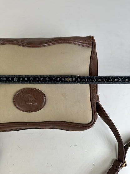Vintage Burberry Canvas Shoulder Bag Beige Brown Gold