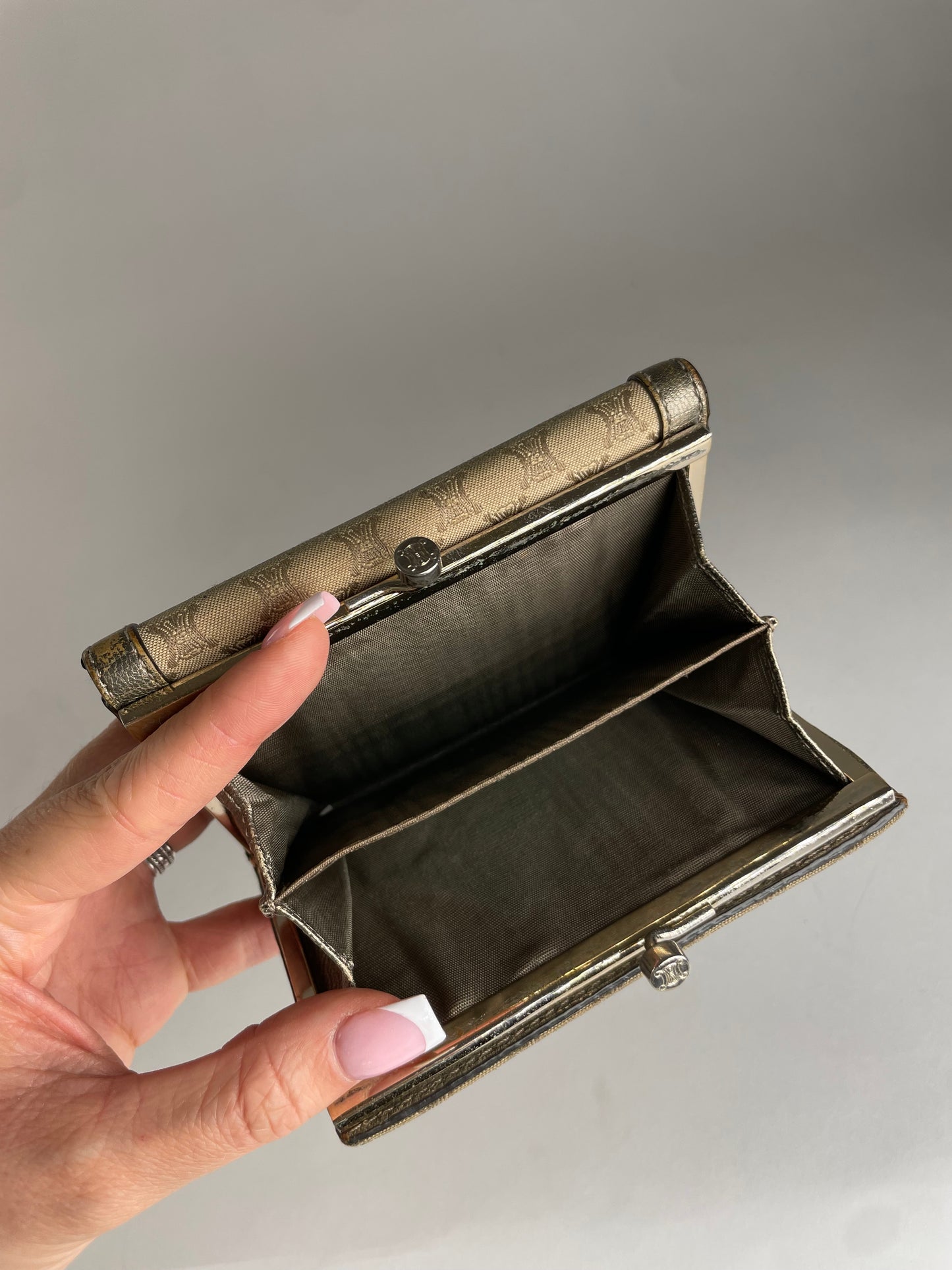 Vintage Celine Triomphe Monogram Canvas Leather Wallet Brown Bronze