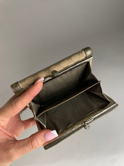 Vintage Celine Triomphe Monogram Canvas Leather Wallet Brown Bronze