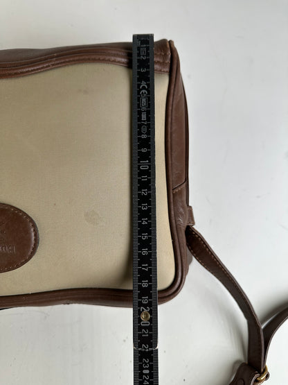 Vintage Burberry Canvas Shoulder Bag Beige Brown Gold
