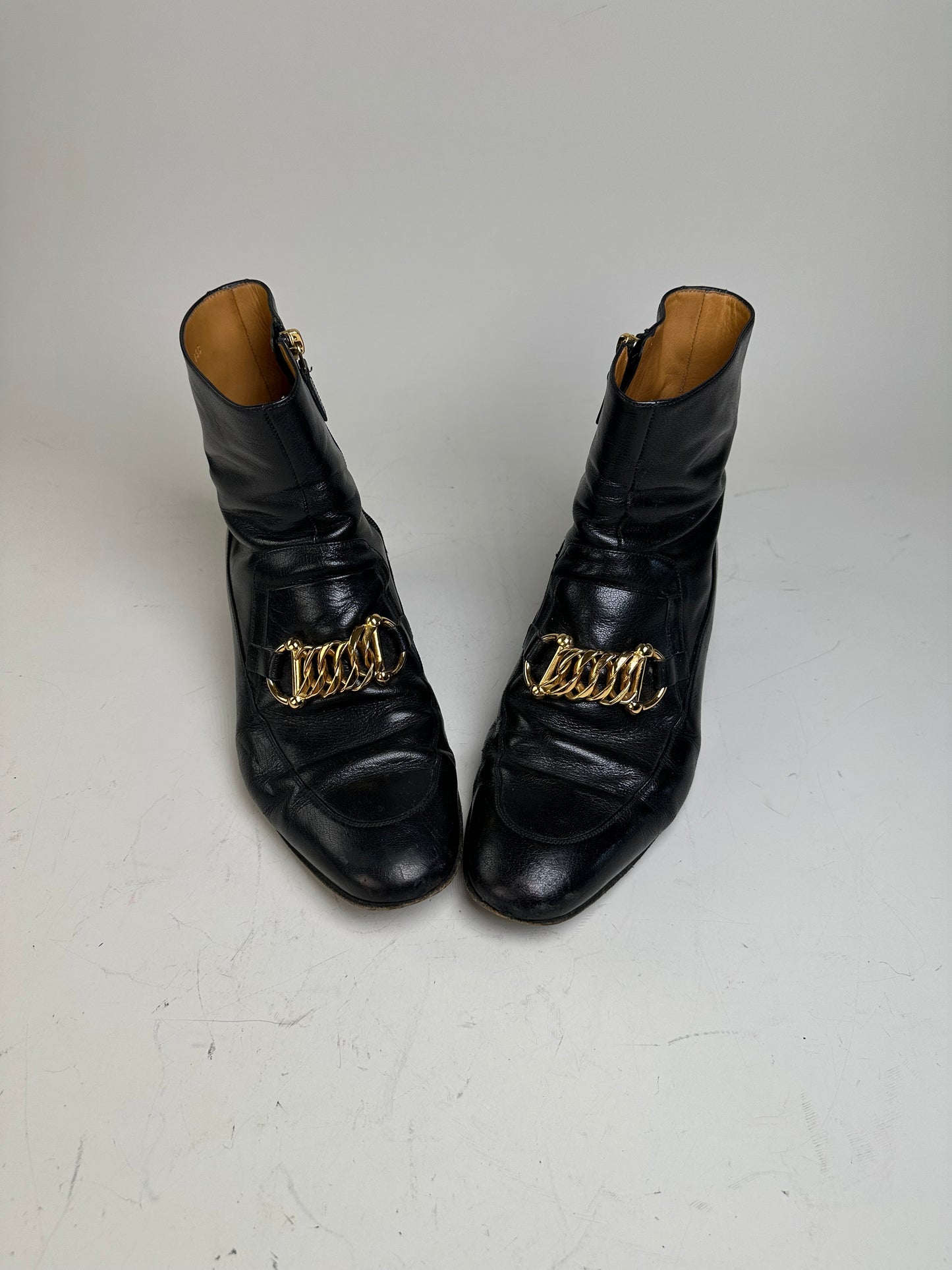 Vintage Gucci Men's Leather Ankle Boots Black Gold EU9.5
