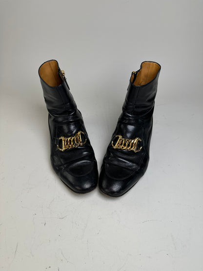 Vintage Gucci Men's Leather Ankle Boots Black Gold EU9.5