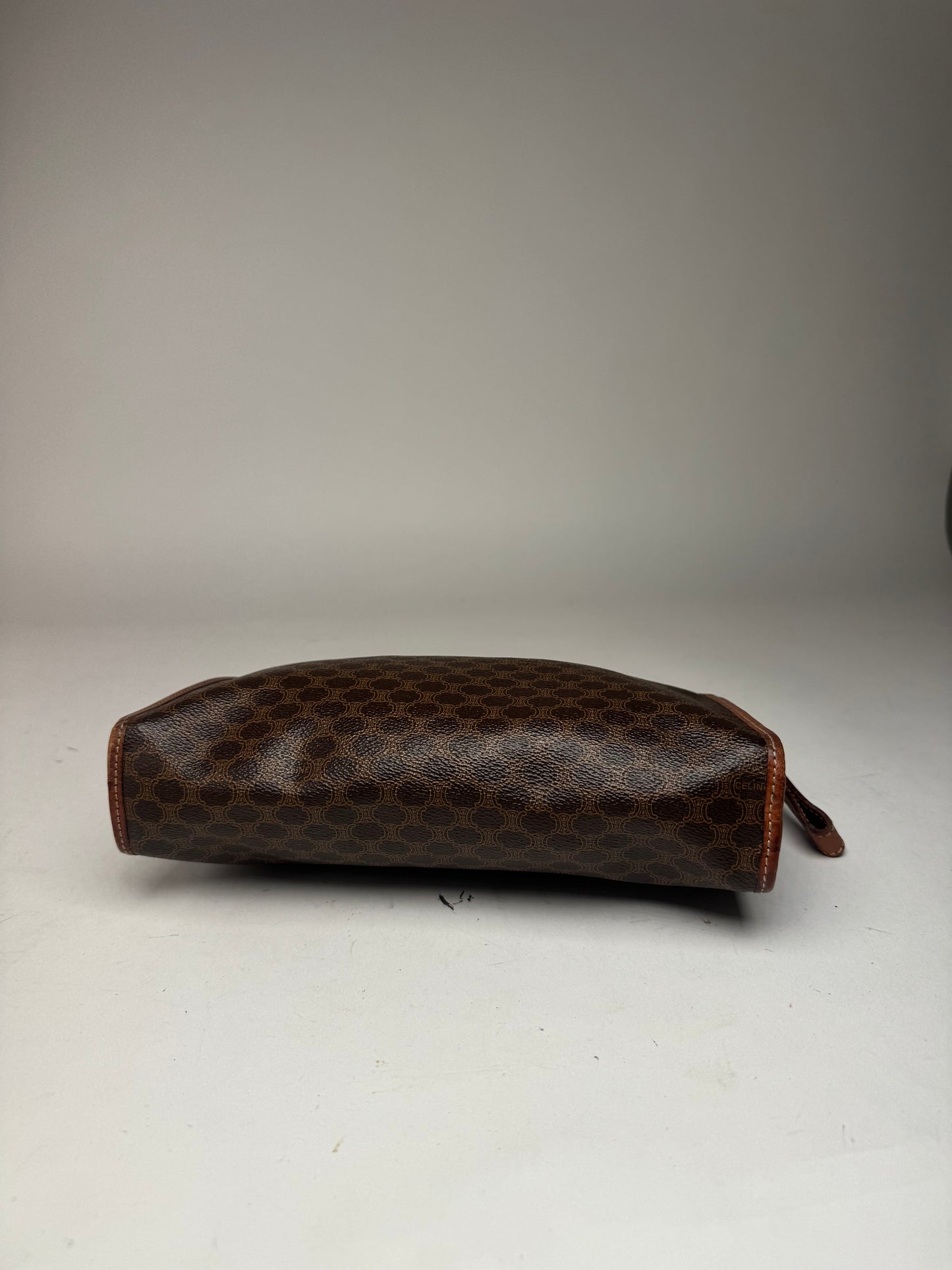 Vintage Celine Triomphe Monogram Leather Clutch Brown