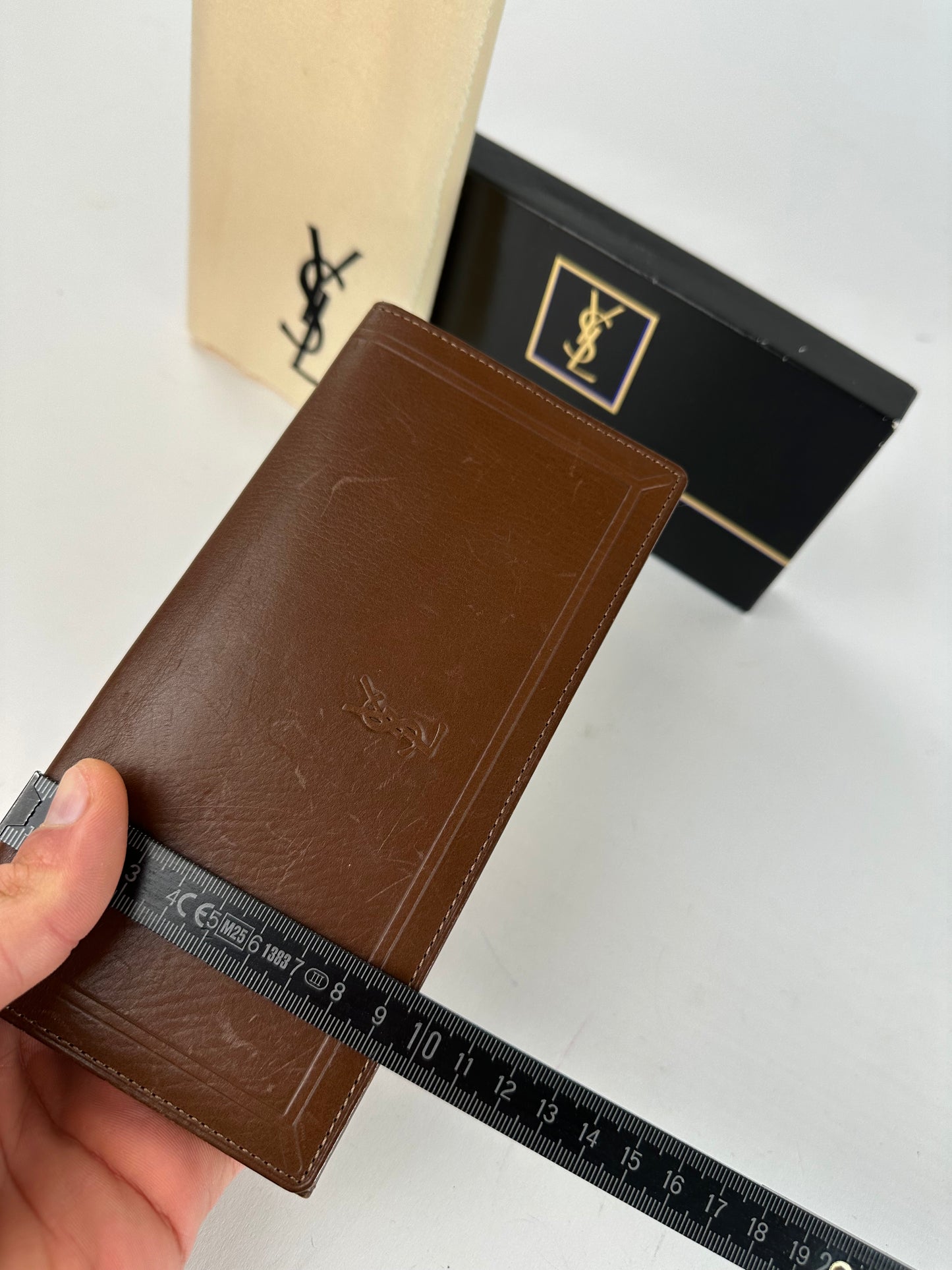 Vintage Yves Saint Laurent YSL Monogram Leather Wallet Cognac