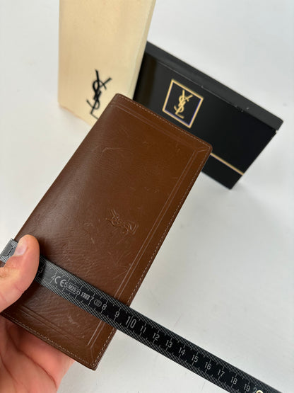 Vintage Yves Saint Laurent YSL Monogram Leather Wallet Cognac