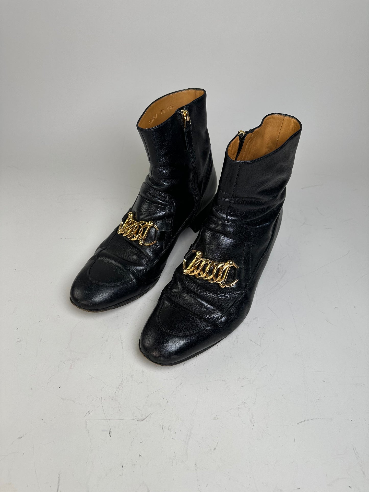Vintage Gucci Men's Leather Ankle Boots Black Gold EU9.5