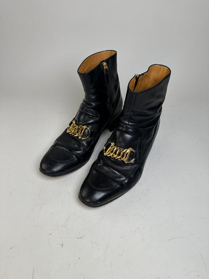 Vintage Gucci Men's Leather Ankle Boots Black Gold EU9.5
