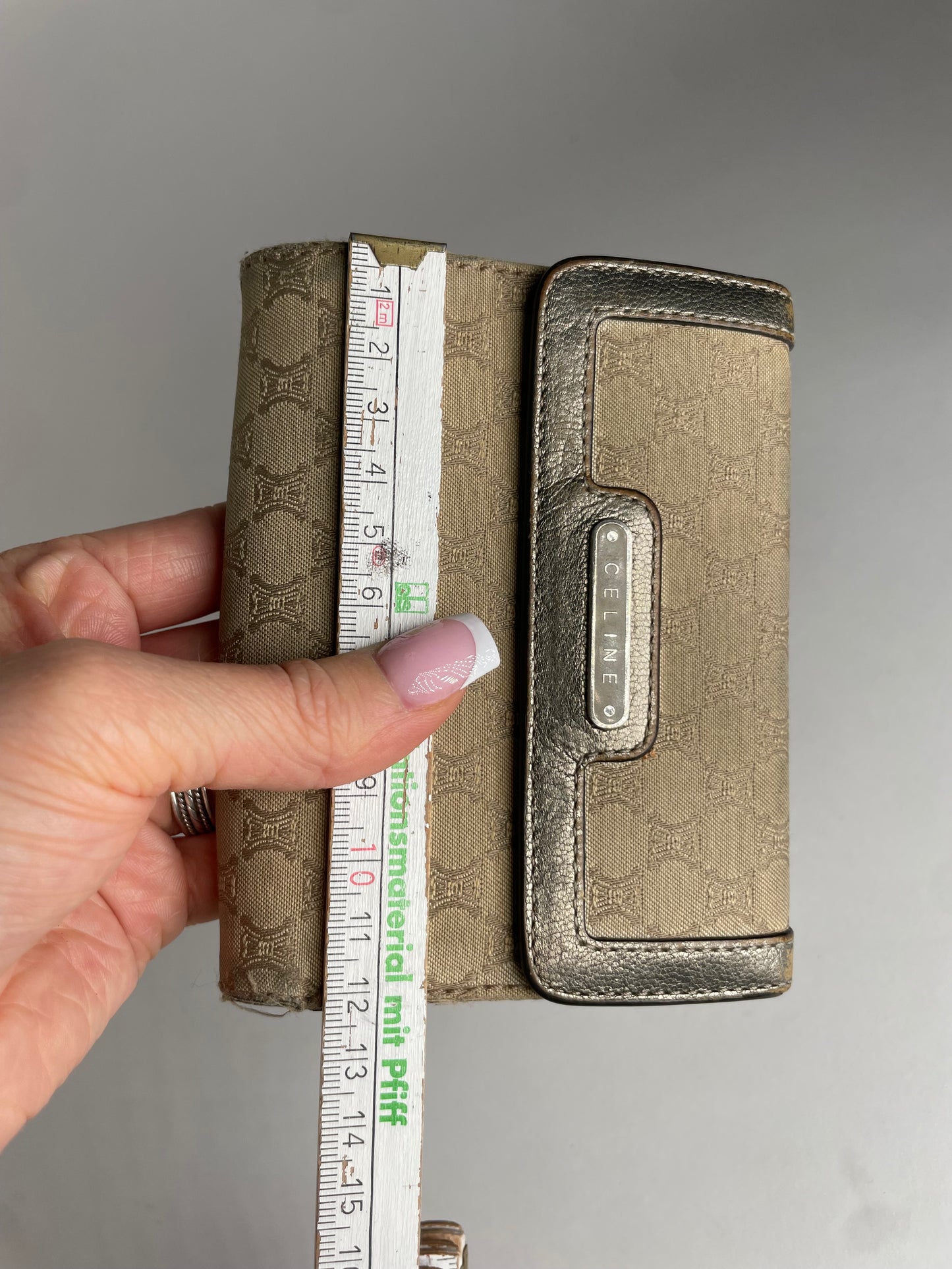 Vintage Celine Triomphe Monogram Canvas Leather Wallet Brown Bronze