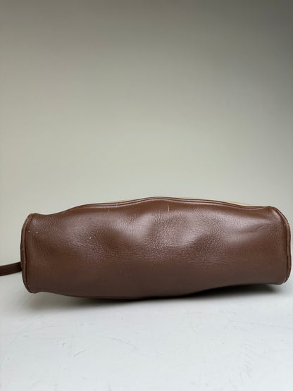Vintage Burberry Canvas Shoulder Bag Beige Brown Gold