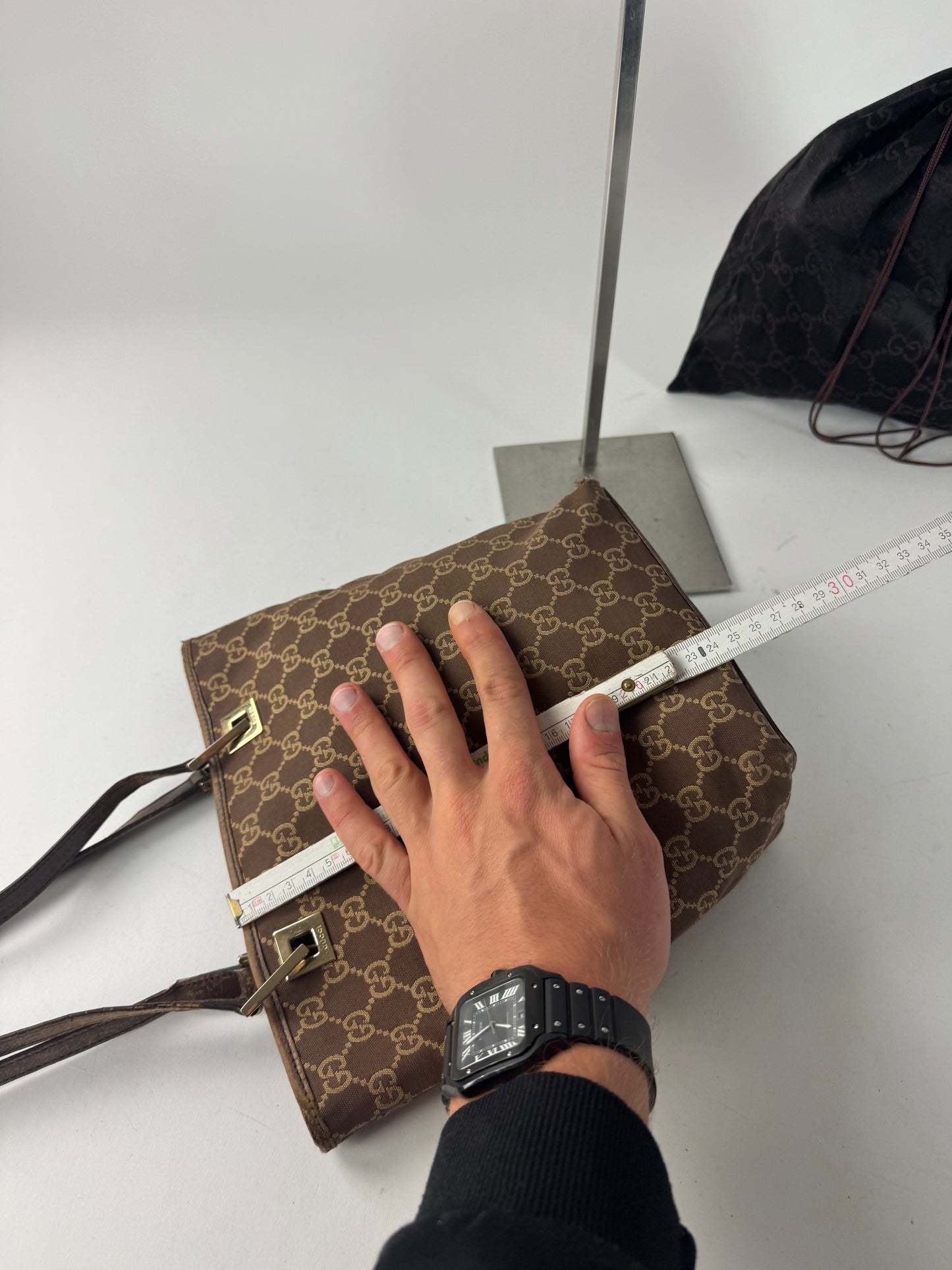 Vintage Gucci Monogram Mini Tote Bag Gold Brown