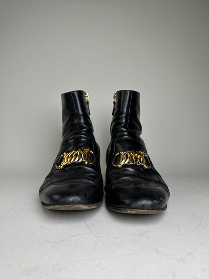 Vintage Gucci Men's Leather Ankle Boots Black Gold EU9.5