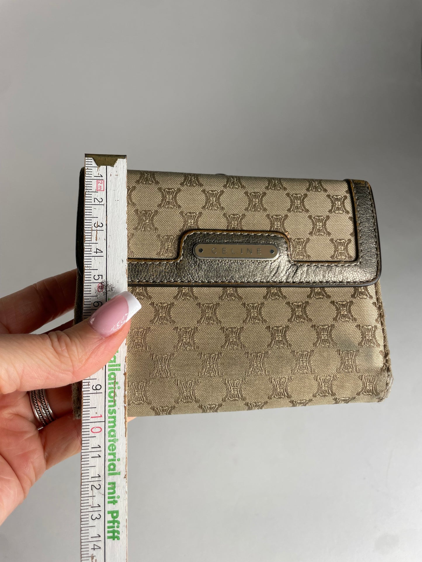 Vintage Celine Triomphe Monogram Canvas Leather Wallet Brown Bronze