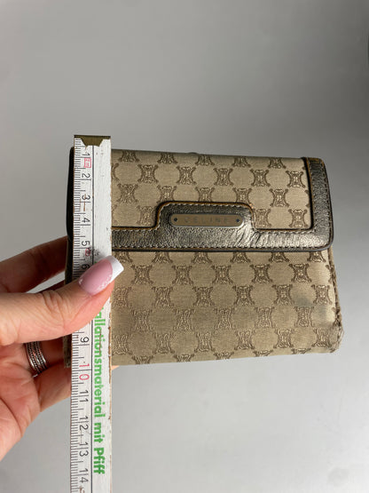 Vintage Celine Triomphe Monogram Canvas Leather Wallet Brown Bronze