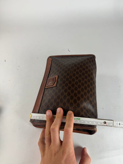 Vintage Celine Triomphe Monogram Leather Clutch Brown