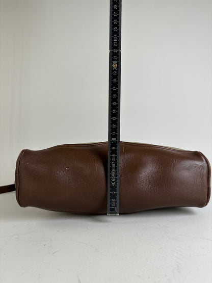 Vintage Burberry Canvas Shoulder Bag Beige Brown Gold