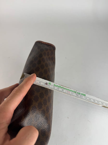 Vintage Celine Triomphe Monogram Leather Clutch Brown