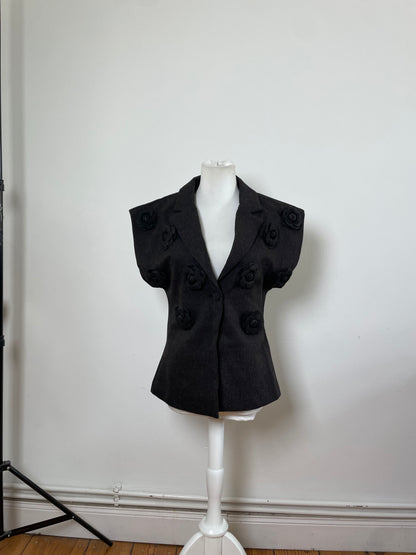 Vintage Courreges Wool Blend Blazer Charcoal Grey c. 1990s