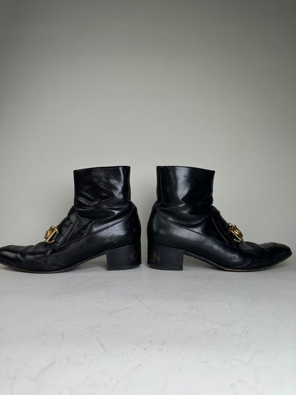 Vintage Gucci Men's Leather Ankle Boots Black Gold EU9.5