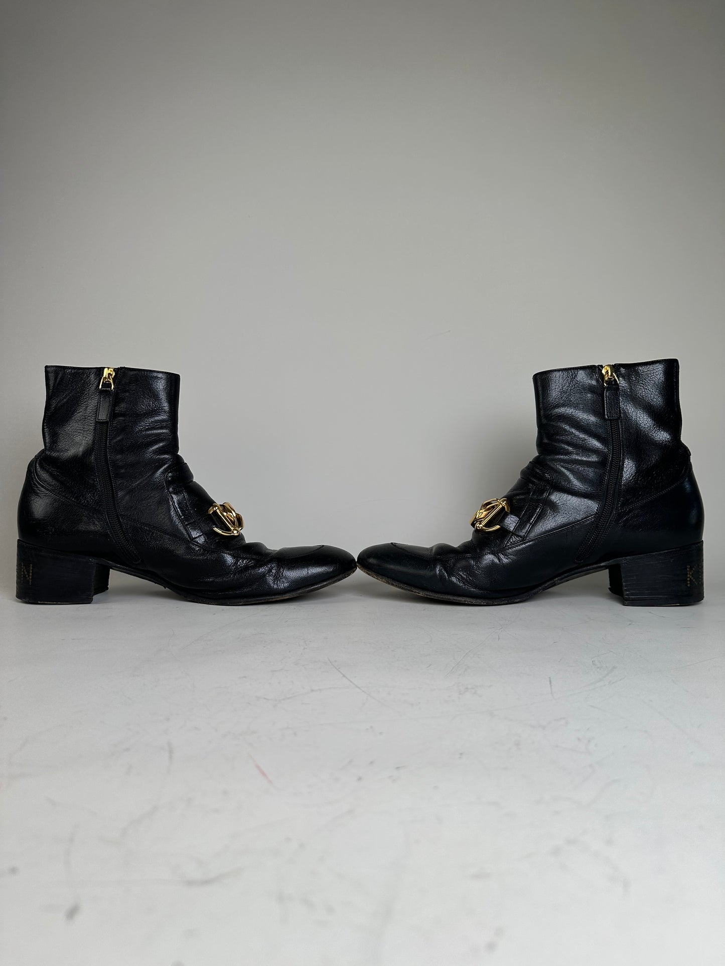 Vintage Gucci Men's Leather Ankle Boots Black Gold EU9.5