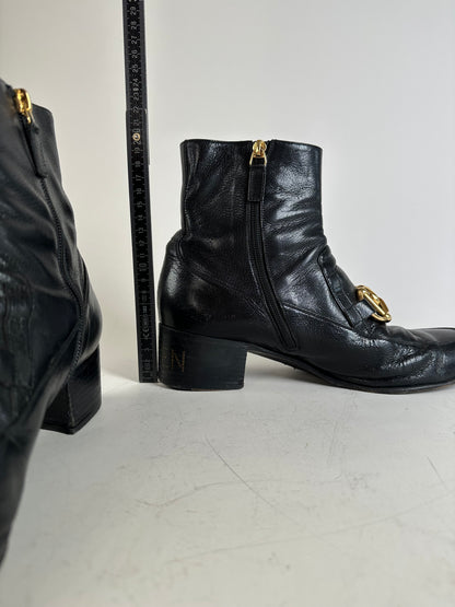 Vintage Gucci Men's Leather Ankle Boots Black Gold EU9.5