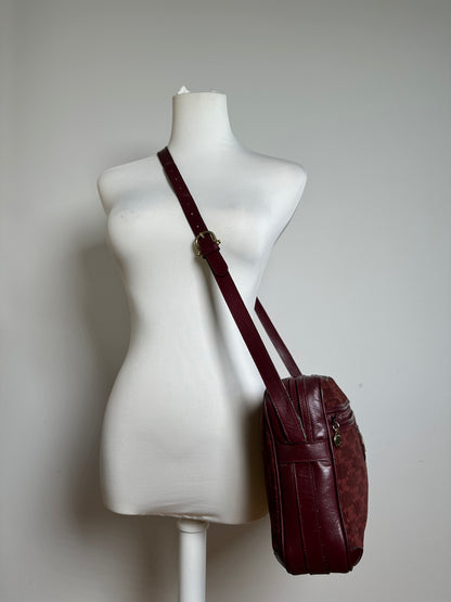 Vintage Celine Paris Triomphe Monogram 70s Suede Shoulder Bag Burgundy