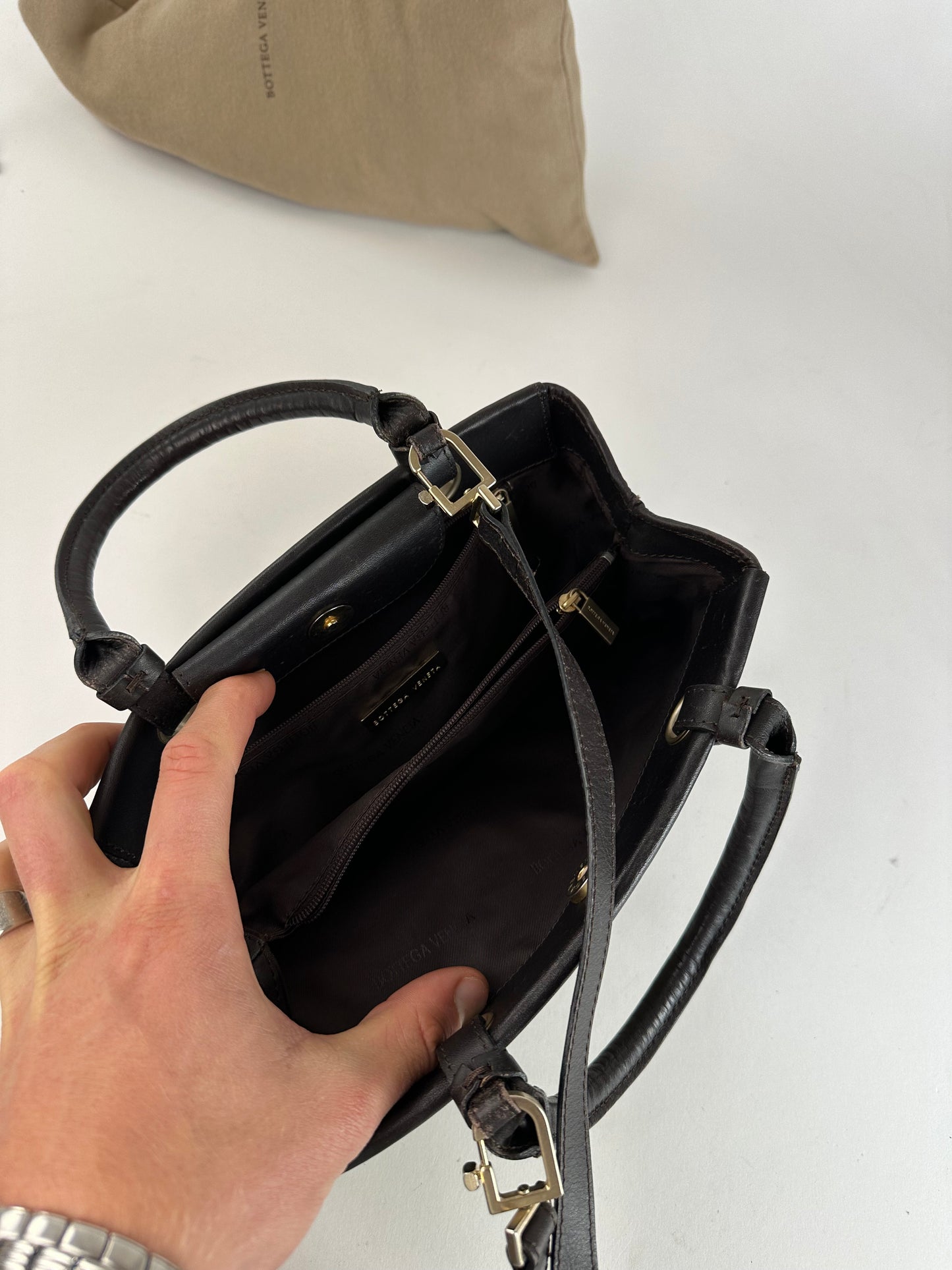 Vintage Bottega Veneta BV Monogram Canvas Handbag Beige