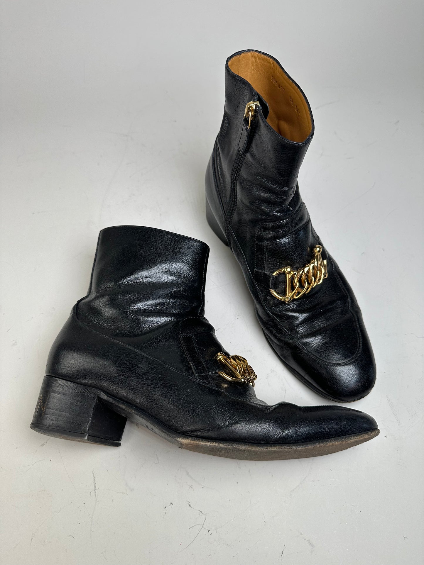 Vintage Gucci Men's Leather Ankle Boots Black Gold EU9.5