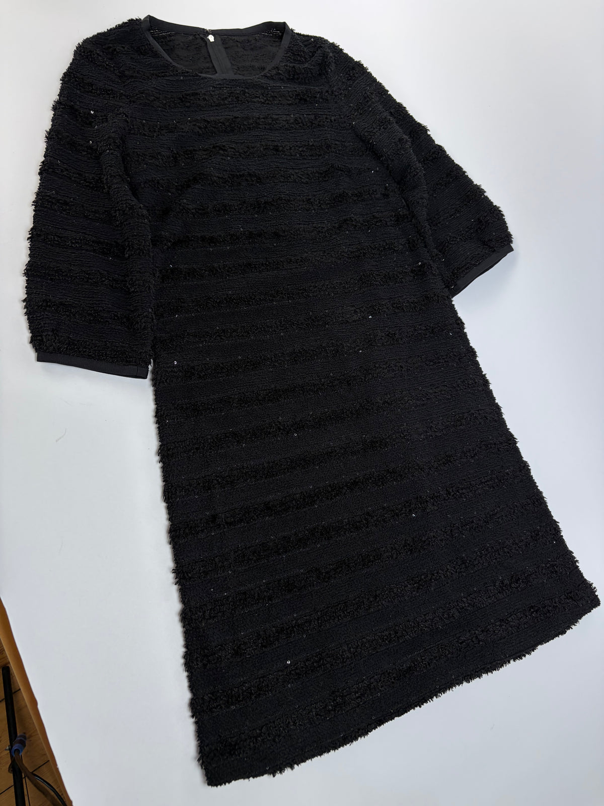 Vintage Courrèges Textured Stripe Midi Dress Black M