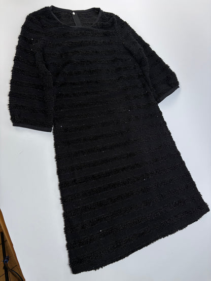 Vintage Courrèges Textured Stripe Midi Dress Black M