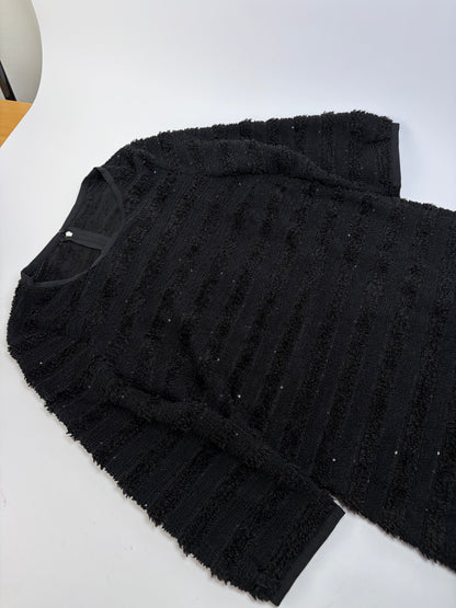 Vintage Courrèges Textured Stripe Midi Dress Black M