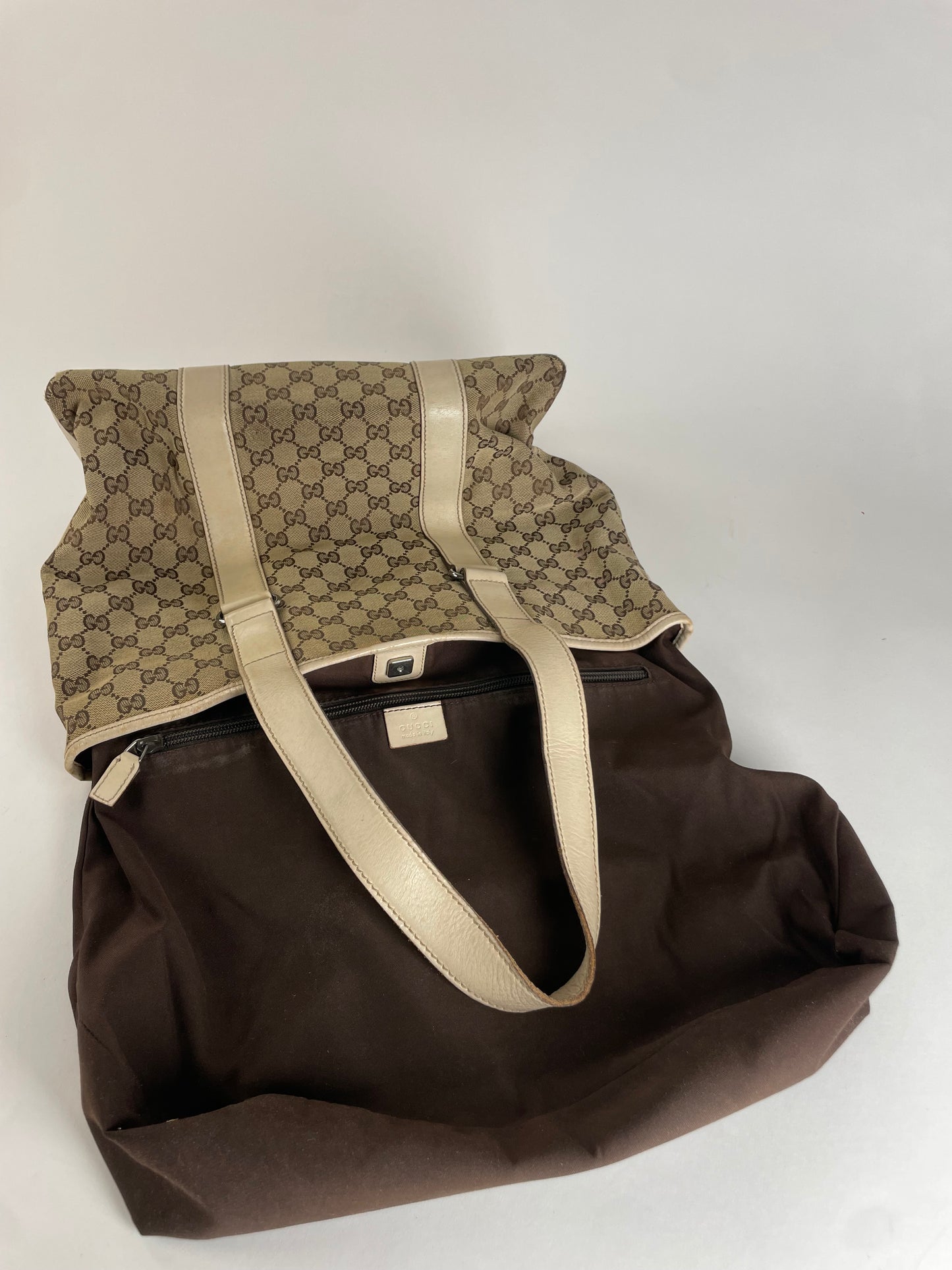 Vintage Gucci Monogram Handbag Beige Brown White
