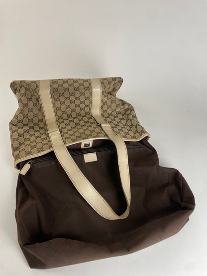 Vintage Gucci Monogram Handbag Beige Brown White