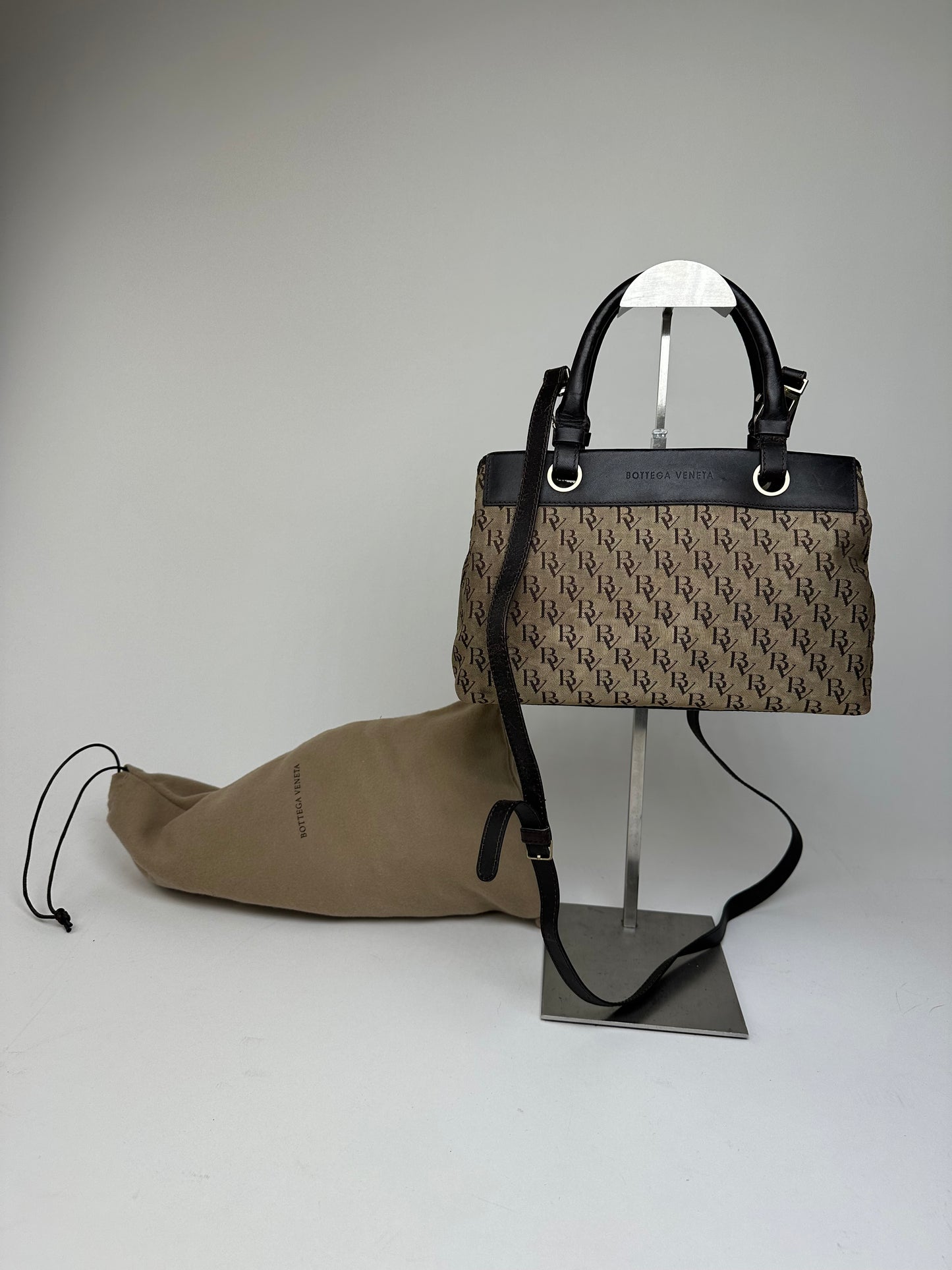 Vintage Bottega Veneta BV Monogram Canvas Handbag Beige