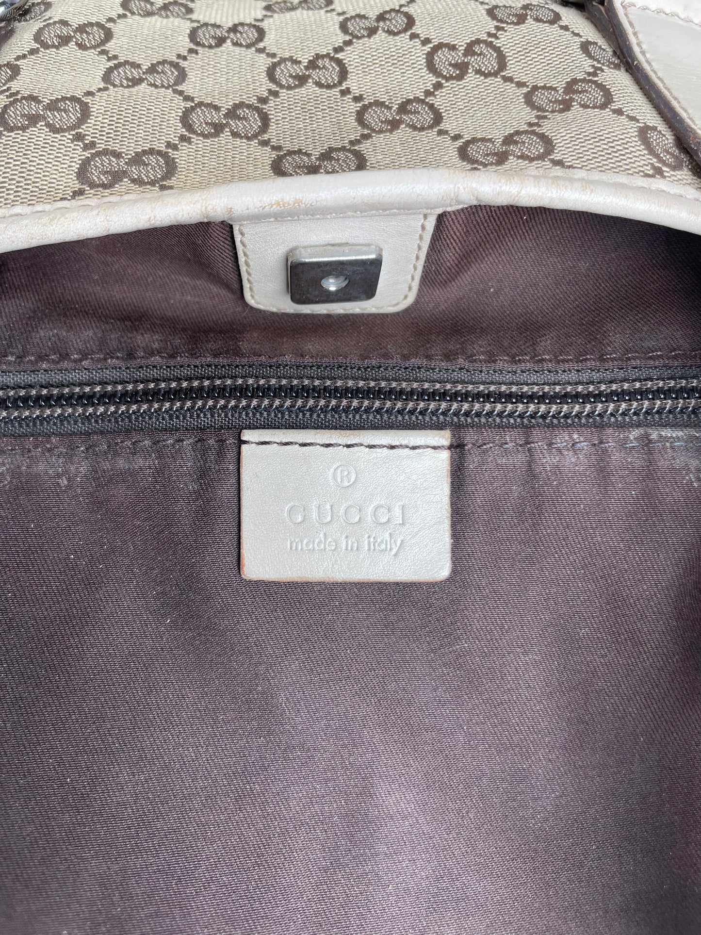 Vintage Gucci Monogram Handbag Beige Brown White