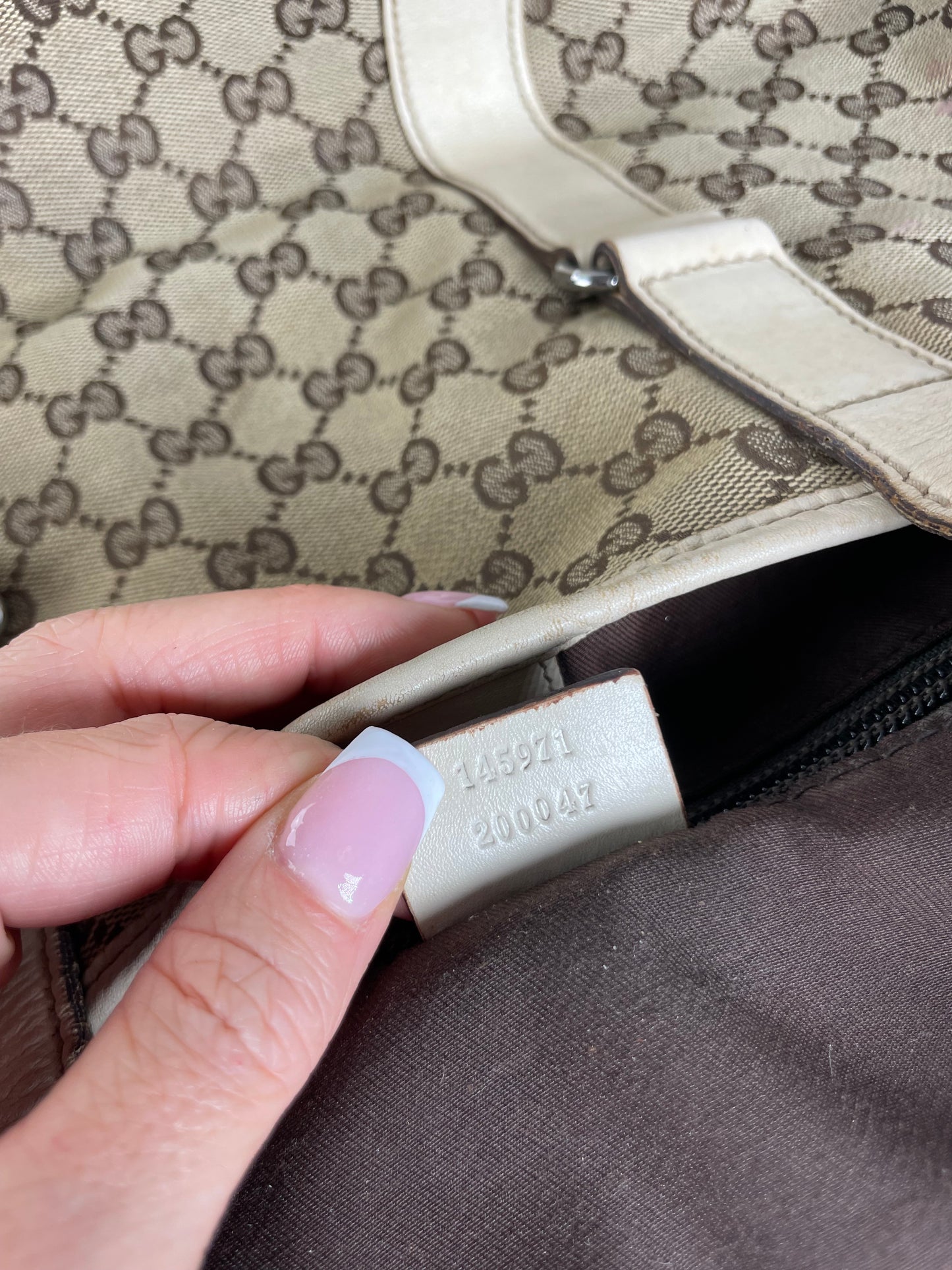 Vintage Gucci Monogram Handbag Beige Brown White