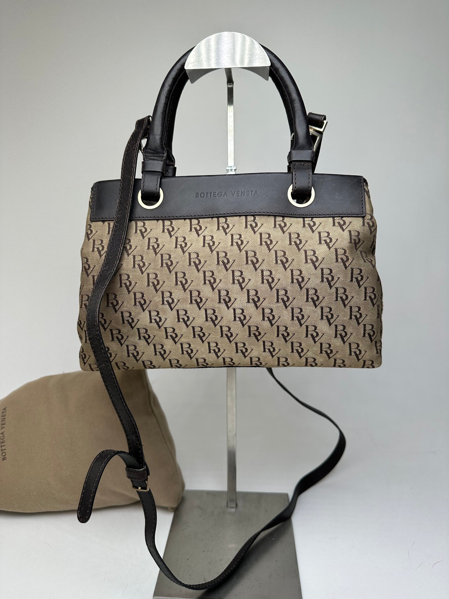 Vintage Bottega Veneta BV Monogram Canvas Handbag Beige