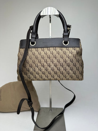 Vintage Bottega Veneta BV Monogram Canvas Handbag Beige