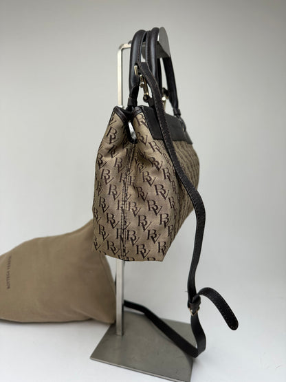 Vintage Bottega Veneta BV Monogram Canvas Handbag Beige