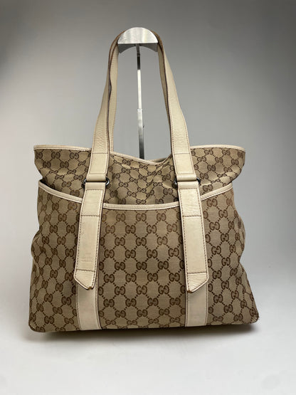 Vintage Gucci Monogram Handbag Beige Brown White
