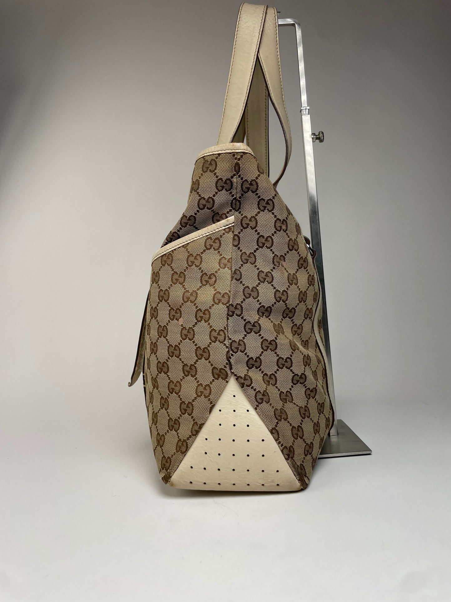 Vintage Gucci Monogram Handbag Beige Brown White