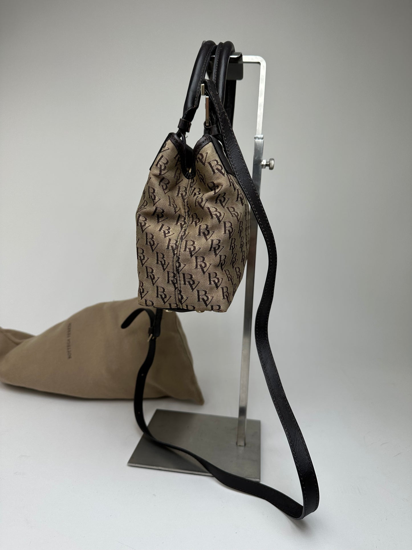 Vintage Bottega Veneta BV Monogram Canvas Handbag Beige