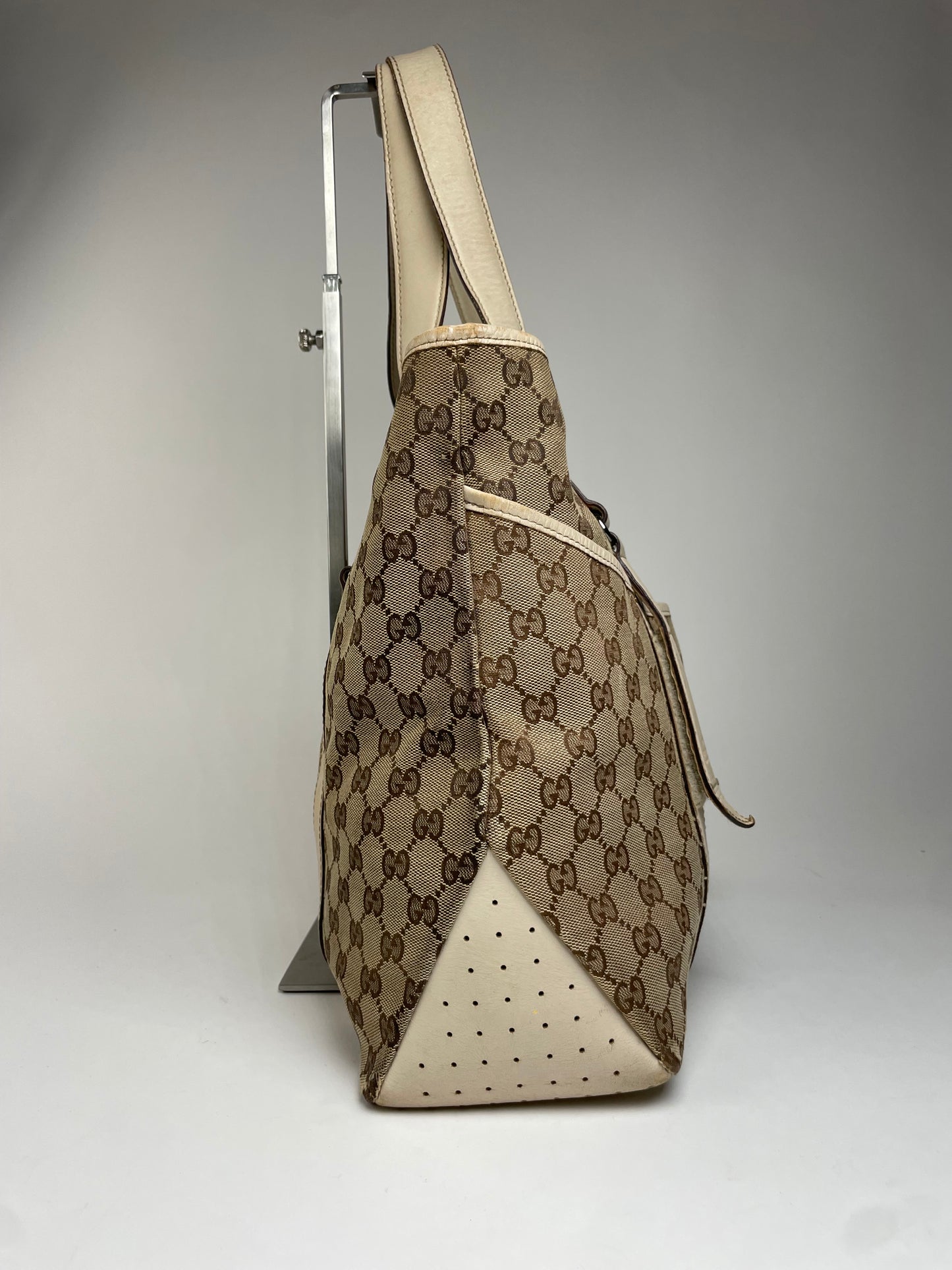 Vintage Gucci Monogram Handbag Beige Brown White