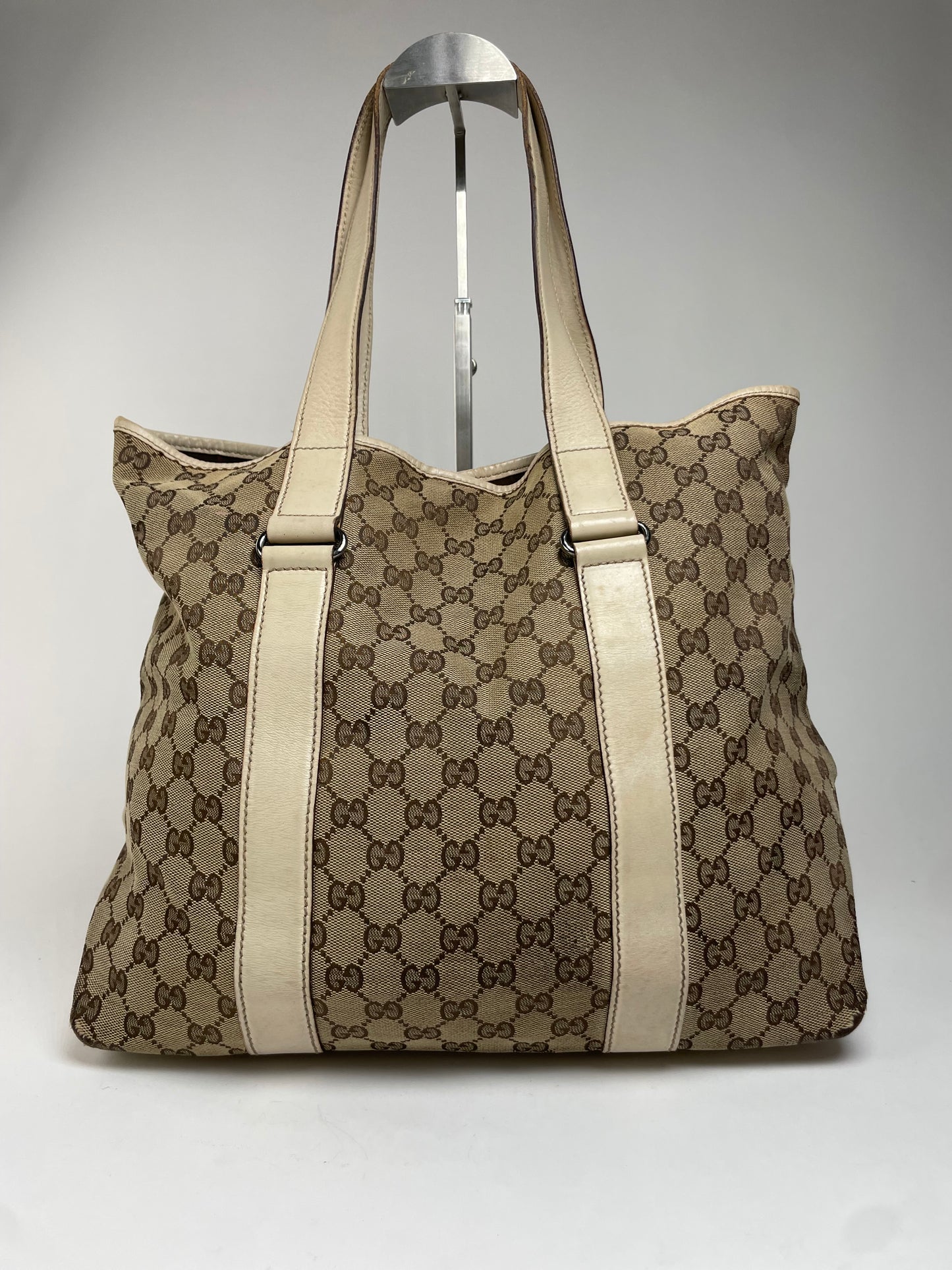 Vintage Gucci Monogram Handbag Beige Brown White