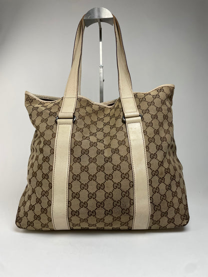 Vintage Gucci Monogram Handbag Beige Brown White