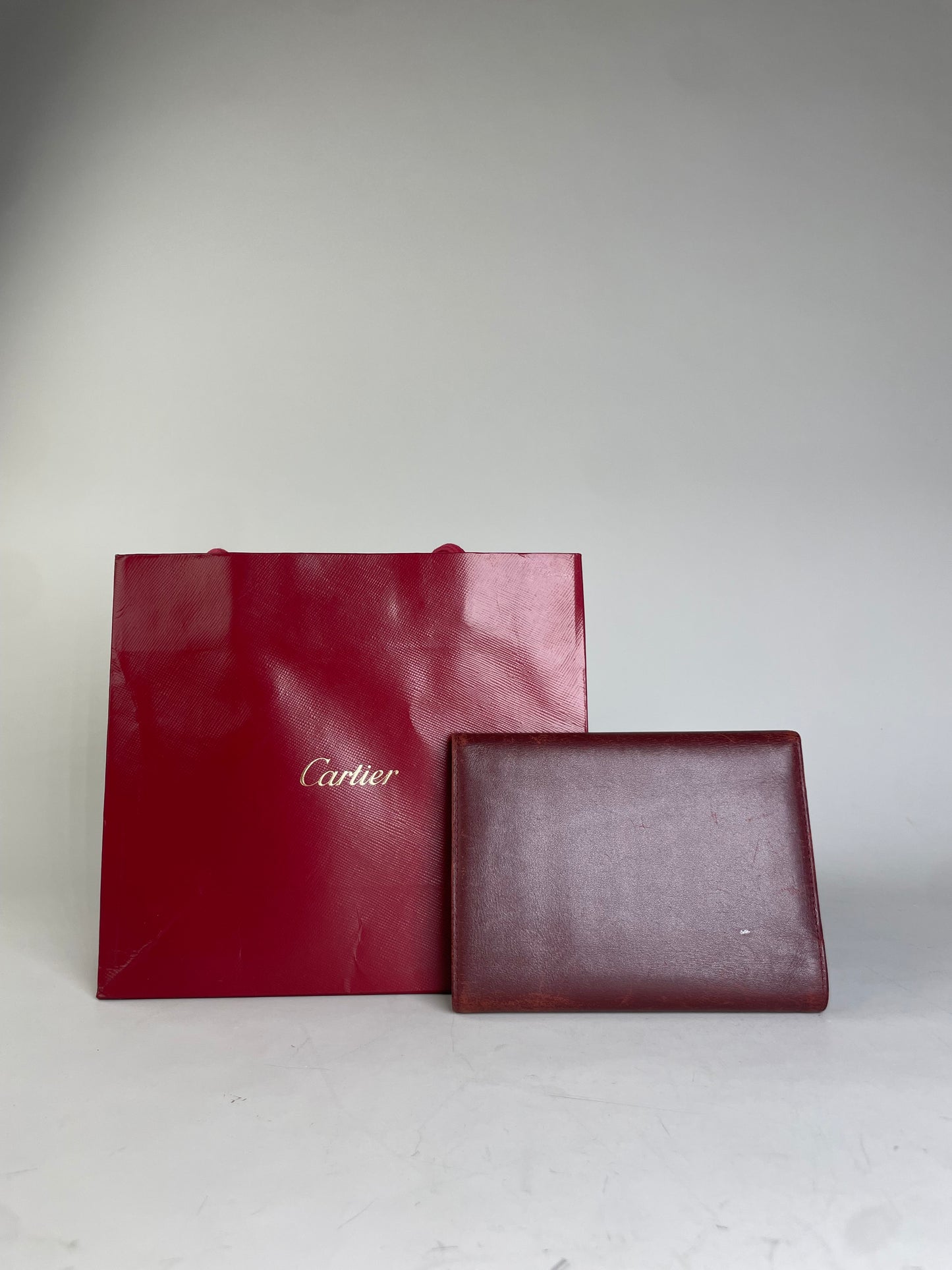 Vintage Cartier Leather Wallet Burgundy Gold Clasp