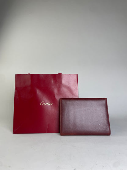Vintage Cartier Leather Wallet Burgundy Gold Clasp