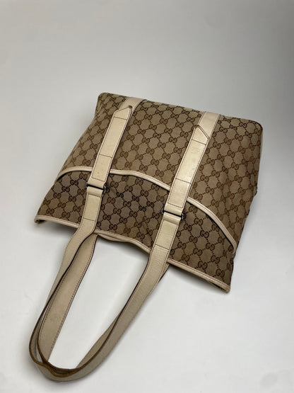 Vintage Gucci Monogram Handbag Beige Brown White