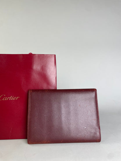 Vintage Cartier Leather Wallet Burgundy Gold Clasp