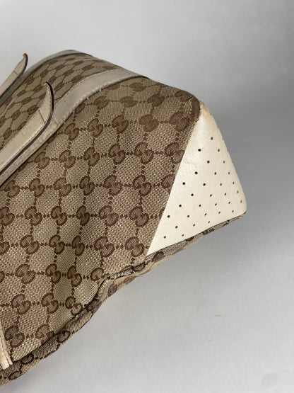 Vintage Gucci Monogram Handbag Beige Brown White