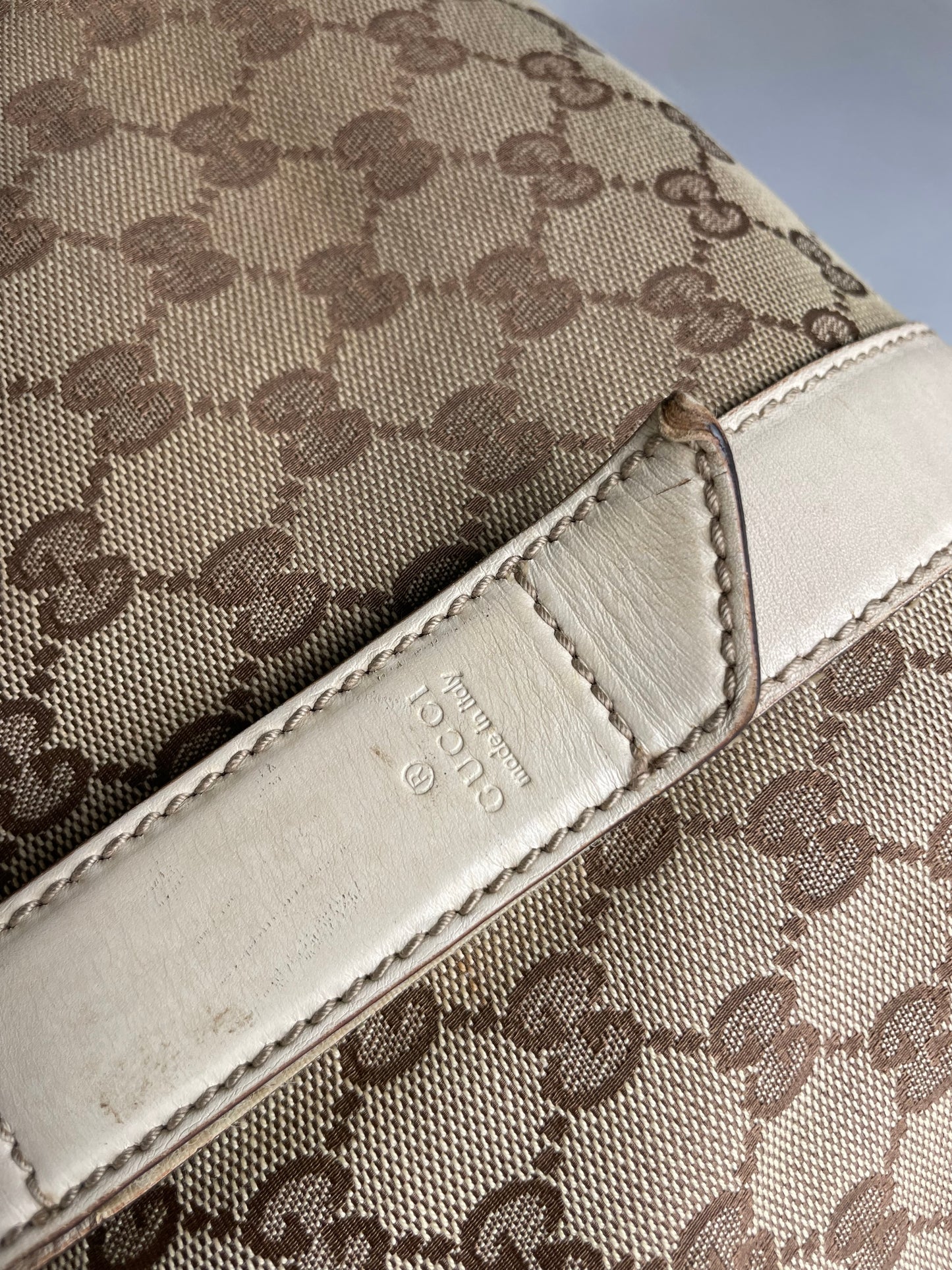 Vintage Gucci Monogram Handbag Beige Brown White